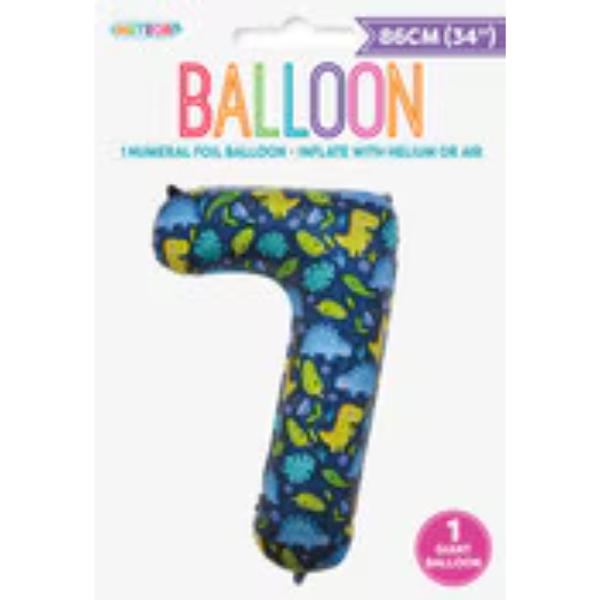 Number 7 Dino Printed Foil Balloon - 86cm