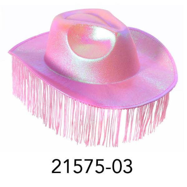 Light Pink Metallic Cowboy Hat With Fringe