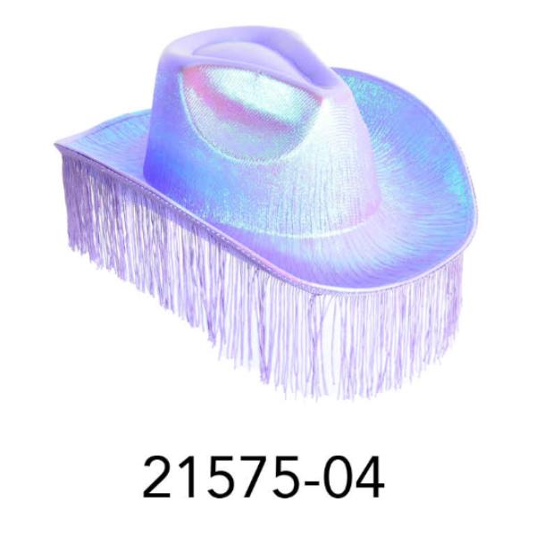 Purple Metallic Cowboy Hat With Fringe