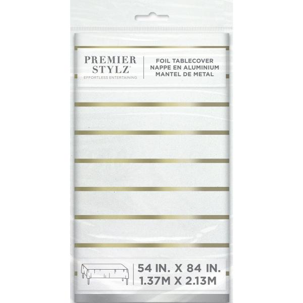 Gold & White Stripe Printed Foil Tablecover 137x213cm