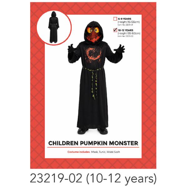 Children Evil Pumpkin Monster Costume - 10-12
