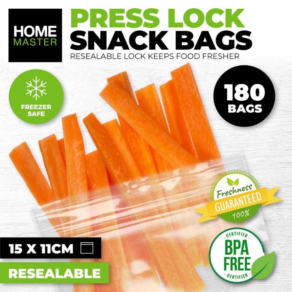 180 Pack Snap Lock Sandwich Bags - 17cm x 15.5cm