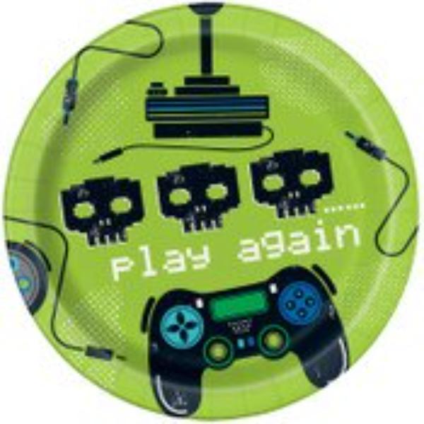 8 Pack Gamer Birthday Round Plates - 18cm