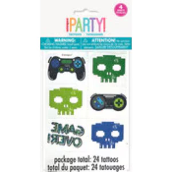 24 Pack Gamer Birthday Tattoo Favors