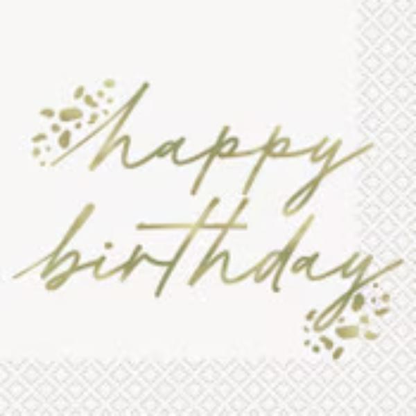 16 Pack Gold Happy Birthday Lunch Napkins