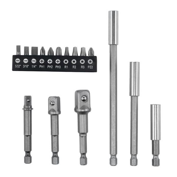 Driver Bit and Socket Adaptors 16pc Set (Includes 10 bits, 6 connectors)