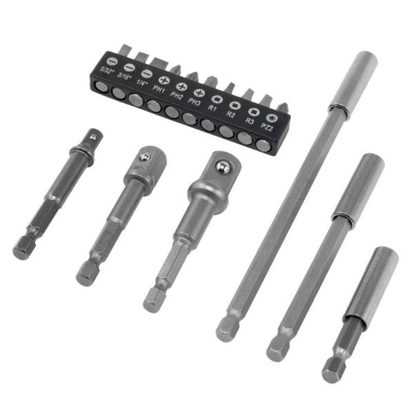 Driver Bit and Socket Adaptors 16pc Set (Includes 10 bits, 6 connectors)
