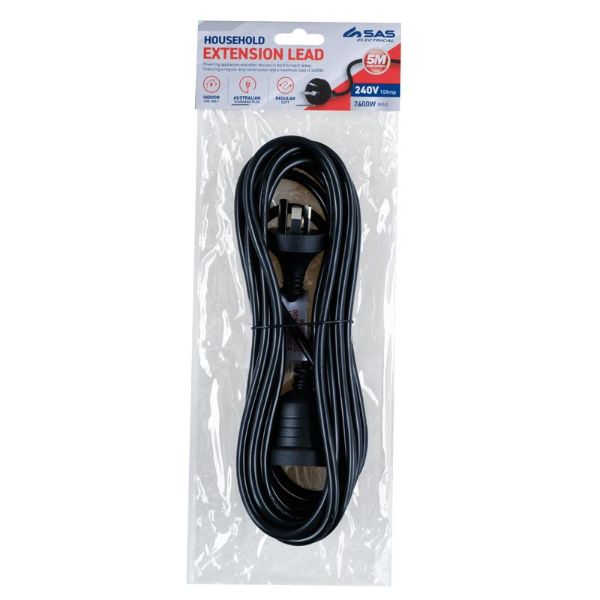 Black 240V 10A Max Load 2400W Extension Lead - 500cm