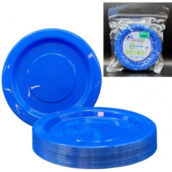 20 Pack Royal Blue Reusable Lunch Plates - 18cm