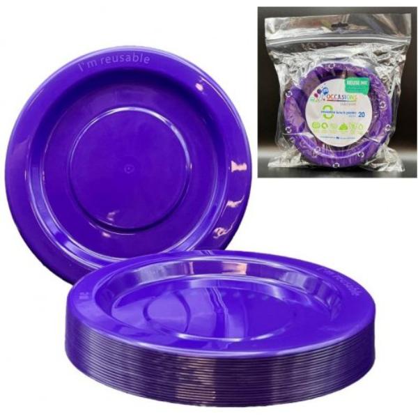 20 Pack Purple Reusable Lunch Plates - 18cm