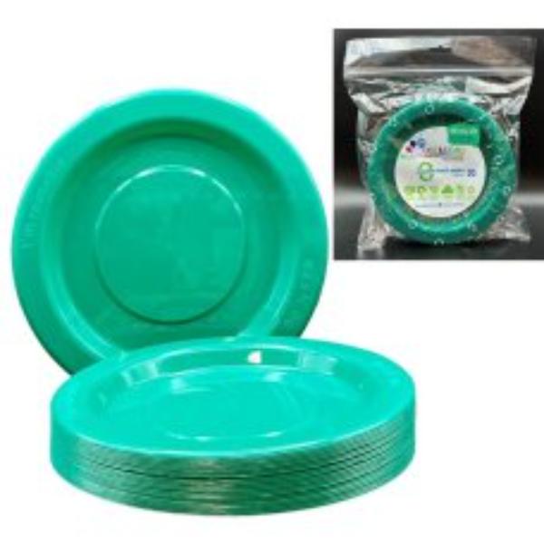 20 Pack Reusable Green Lunch Plates - 18cm