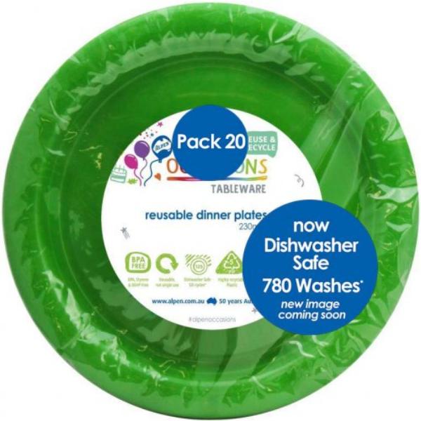 20 Pack Lime Reusable Dinner Plates - 23cm