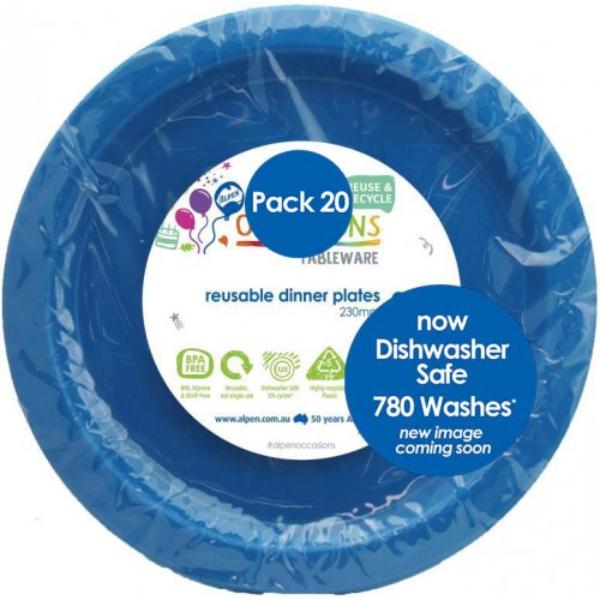 20 Pack Royal Blue Reusable Dinner Plates - 23cm