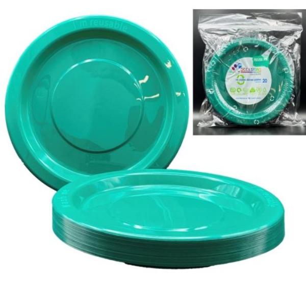 20 Pack Reusable Green Dinner Plates - 23cm
