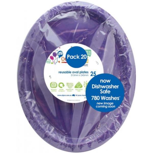 20 Pack Purple Reusable Oval Plates - 31.5cm x 24.5cm