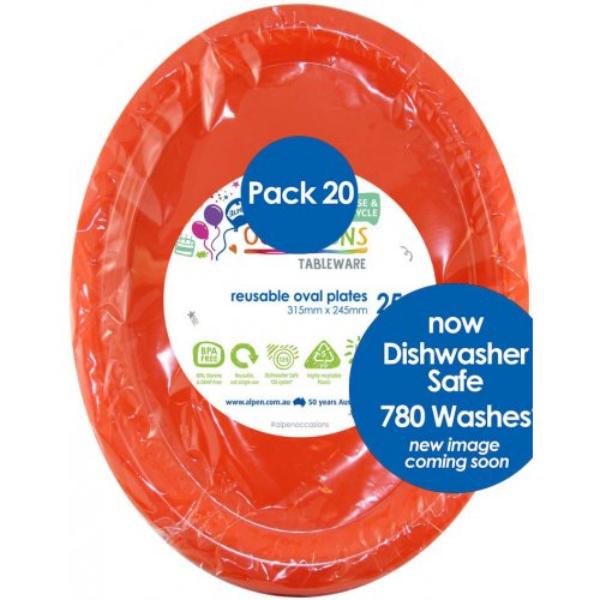 20 Pack Orange Reusable Oval Plates - 31.5cm x 24.5cm