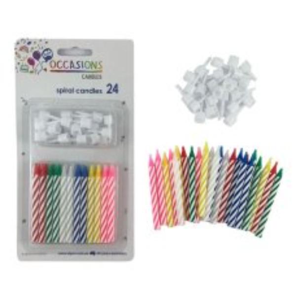 24 Pack Multi Stripe Birthday Candles With Holders