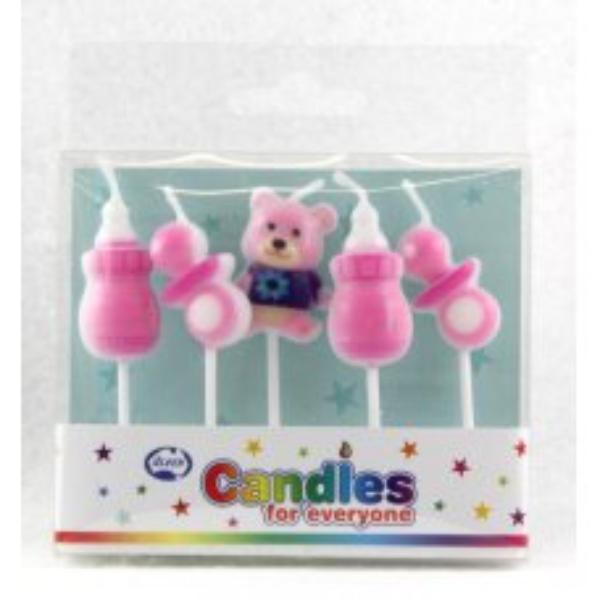 5 Pack Baby Shower Candles - Girl