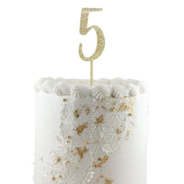 Number 5 Glitter Gold Cake Topper