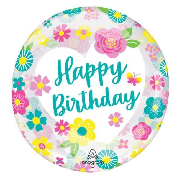 Happy Birthday Clear Floral Balloon - 45cm