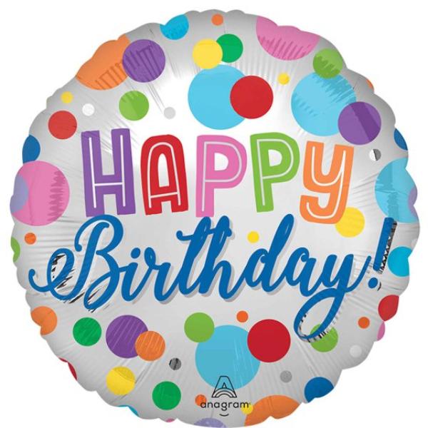 Satin Happy Birthday Orbs Balloon - 45cm