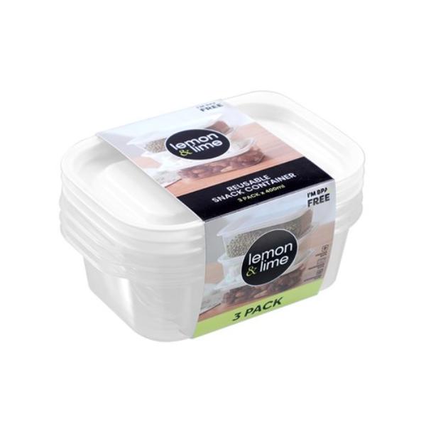 3 Pack Reusable Lunch Containers - 400ml