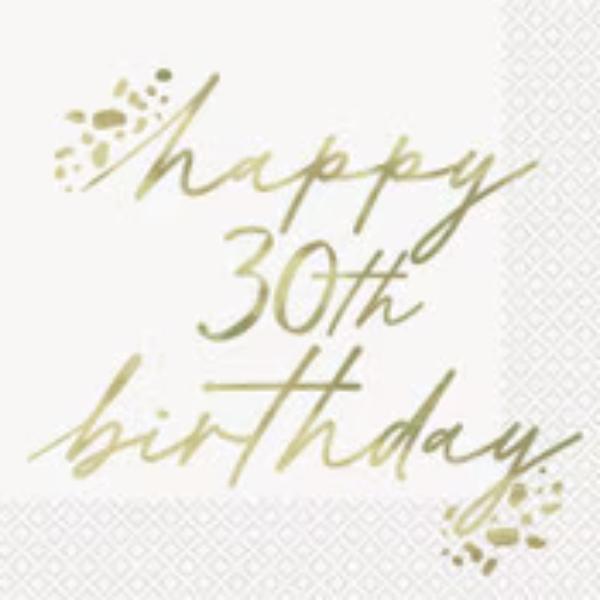 16 Pack Gold Happy 30th Birthday Lunch Napkins