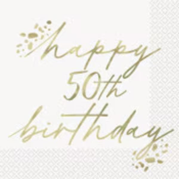 16 Pack Gold Happy 50th Birthday Lunch Napkins