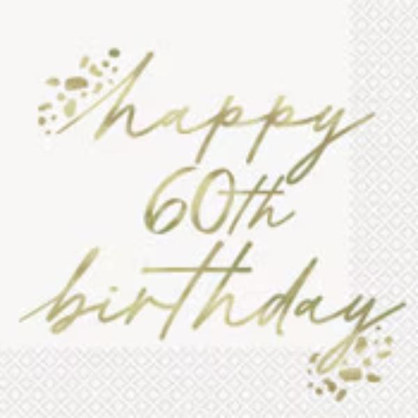 16 Pack Gold Happy 60th Birthday Lunch Napkins