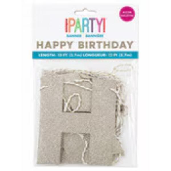 Champagne Glitter Happy Birthday Banner - 3.7m