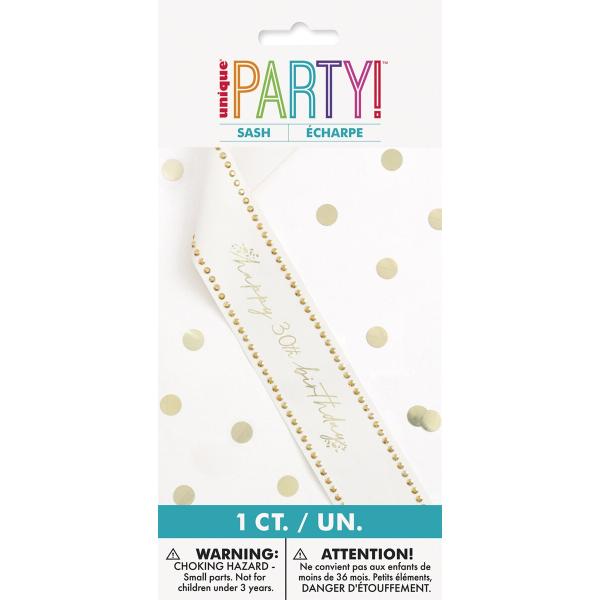 Happy 30th Birthday Gold Studded Sash
