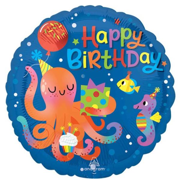 Happy Birthday Octopus Balloon - 45cm