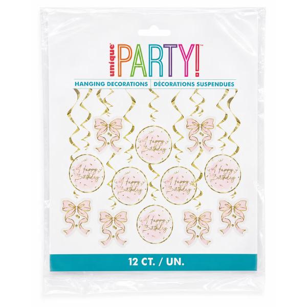 Blush & Gold Foil Stamped Happy Birthday Swirl Decorations