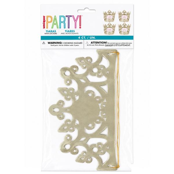 4 Pack Blush & Gold Tiars With Stickers