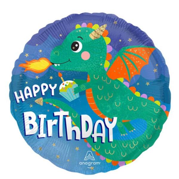 Cute Dragon Happy Birthday Balloon - 45cm