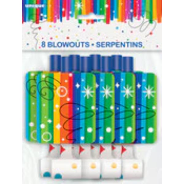8 Pack Rainbow Party Blowouts