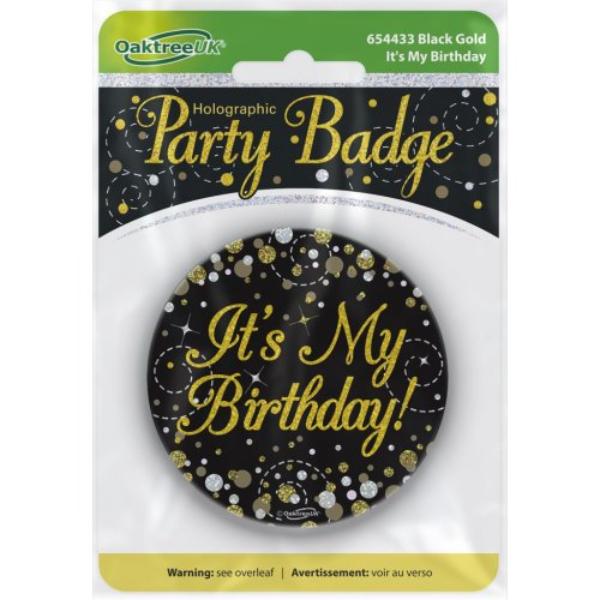 Black & Gold Sparkling Fizz 90 Birthday Badge - 7.5cm