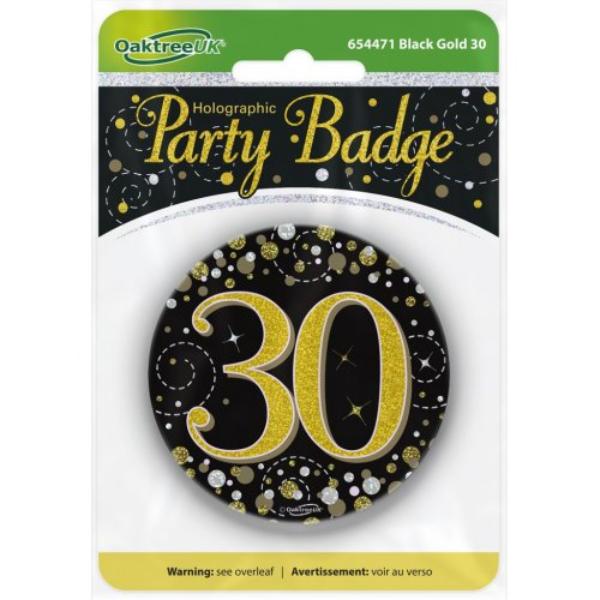 Black & Gold Sparkling Fizz 30 Badge - 7.5cm