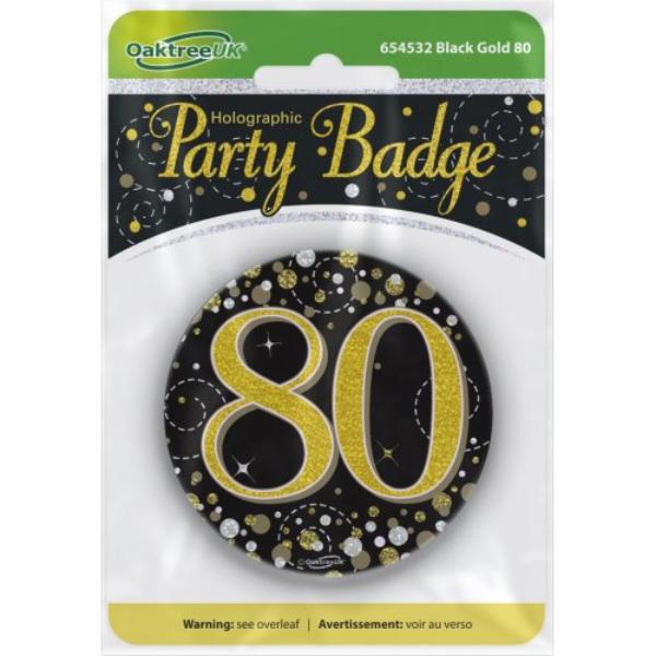 Black & Gold Sparkling Fizz 80 Badge - 7.5cm
