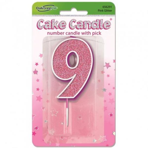 Pink Number 9 Cake Candle With Pick