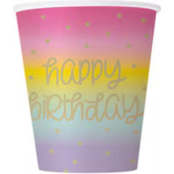 8 Pack Rainbow Star Paper Cups - 266ml