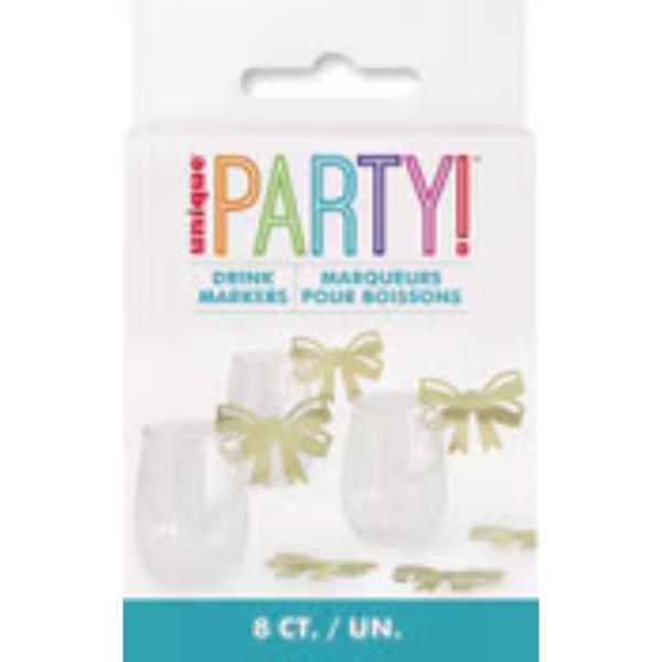 8 Pack Gold Bow Drink Markers