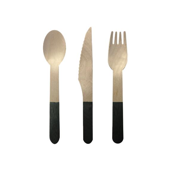 30 Pack Black Wooden Cutlery Set - 2.5cm x 16cm