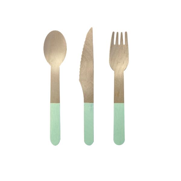 30 Pack Mint Green Wooden Cutlery Set - 2.5cm x 16cm