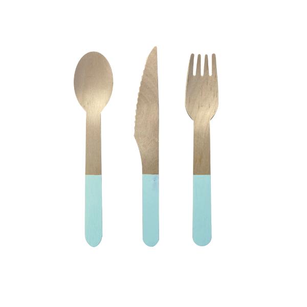 30 Pack Pastel Blue Wooden Cutlery Set - 2.5cm x 16cm