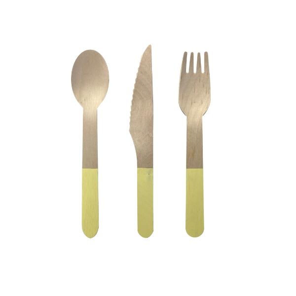 30 Pack Pastel Yellow Wooden Cutlery Set - 2.5cm x 16cm