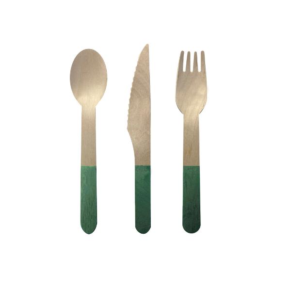 30 Pack Sage Green Wooden Cutlery Set - 2.5cm x 16cm
