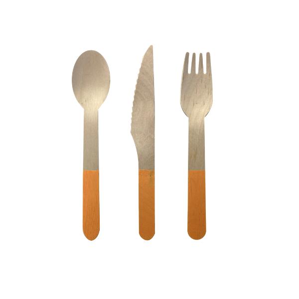 30 Pack Tangerine Orange Wooden Cutlery Set - 2.5cm x 16cm