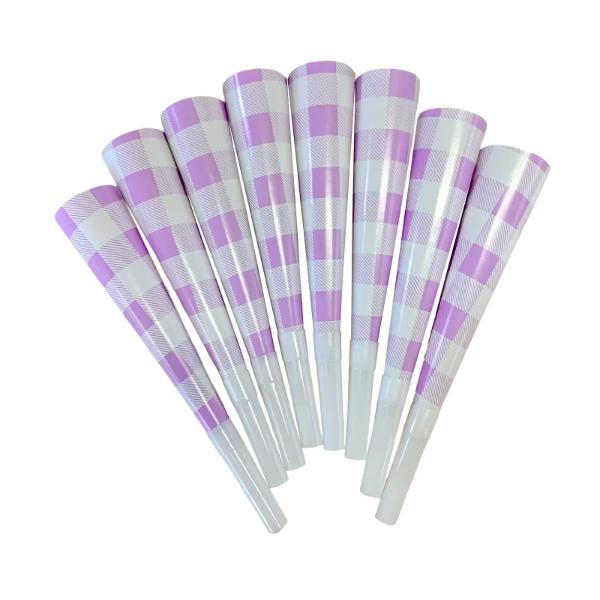 8 Pack Light Purple Gingham Paper Horns
