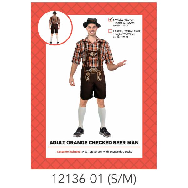 Adults Orange Checkered Beer Man Costume - S/M